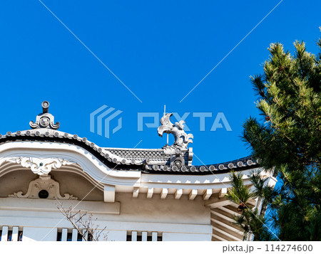 のぼうの城忍城跡の景色　難攻不落の落ちない城のディテール　青空の下で 114274600