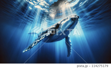水中で泳ぐクジラ03 114275179