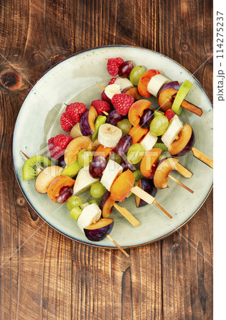 Fresh fruit skewers, healthy diet. 114275237