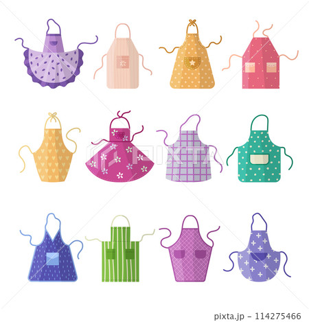 Aprons. Kitchen textile clothes for protection when preparing cooking food recent vector aprons with pockets Aprons. Kitchen textile clothes for protection when preparing cooking food recent vector aprons with pockets 114275466