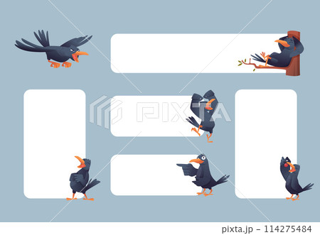 Crow banners black birds with empty web banners with place for text 114275484