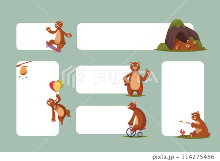 Bear banners ads empty banners with cartoon bear in action poses 114275486