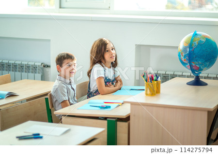 school children participating actively in class. Education, learning, high school school children participating actively in class. Education, learning, high school 114275794
