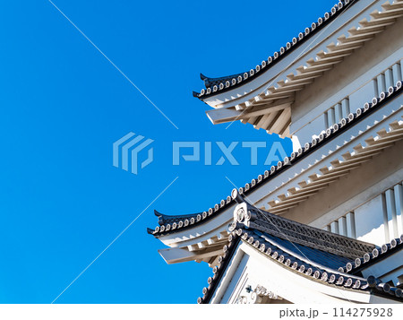 のぼうの城忍城跡の景色　難攻不落の落ちない城のディテール　青空の下で 114275928