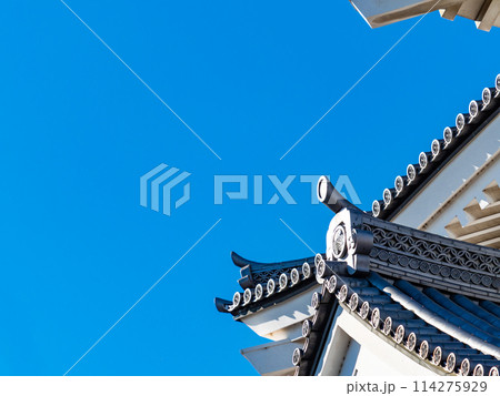 のぼうの城忍城跡の景色　難攻不落の落ちない城のディテール　青空の下で 114275929