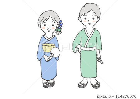 イラスト素材:手描きのカワイイ浴衣カップル イラスト素材:手描きのカワイイ浴衣カップル 114276070