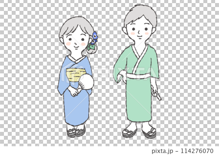 イラスト素材:手描きのカワイイ浴衣カップル イラスト素材:手描きのカワイイ浴衣カップル 114276070