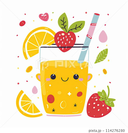 Cute cartoon lemonade illustration on a white background. 114276280