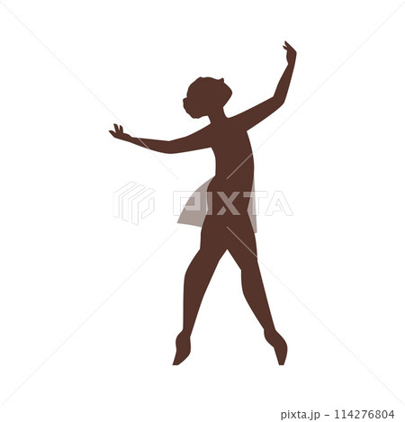 Beautiful young ballerina in tutu skirt standing on toes, girl classical ballet dance performance vector silhouette 114276804
