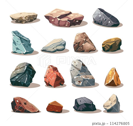 Cartoon Diverse Rocks. Stones Vector Flat Style Collection, Various rock calculus 114276805