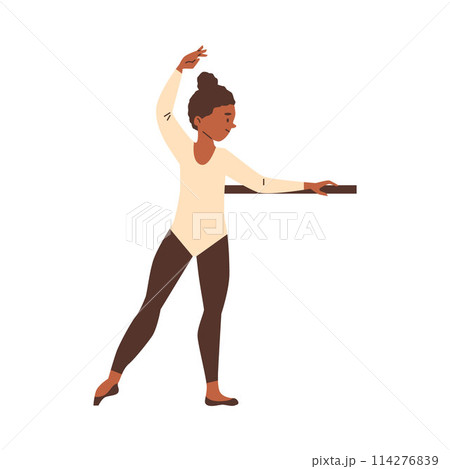 Beautiful young ballerina, vector cartoon ballet child performance, classical ballet dance training, kid in ballet class 114276839