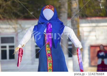 Ethnic doll for burning at the Russian holiday Maslanitsa. Ethnic doll for burning at the Russian holiday Maslanitsa. 114276884