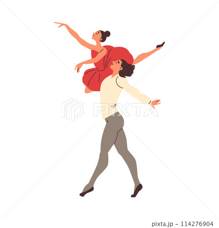 The dancer lifted up an elegant ballerina in a tutu and pointe shoes, who took a beautiful pose 114276904