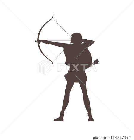 Female archer in warrior stance vector silhouette 114277453