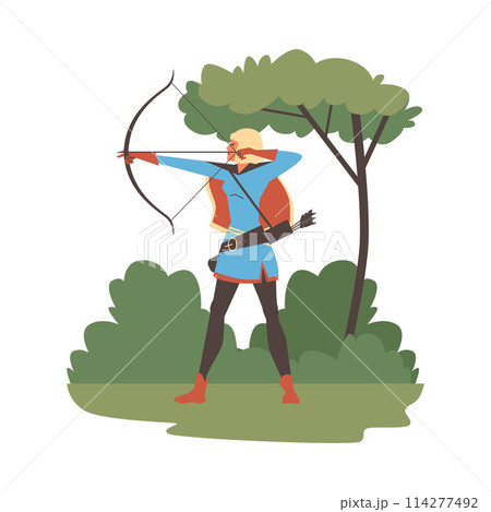Vector illustration of a woman archer in flat style. 114277492