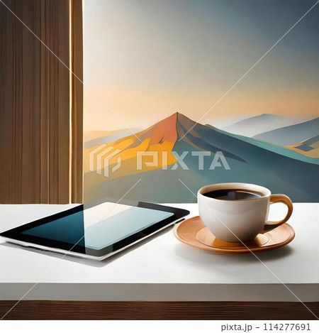 テーブルに置かれたタブレット（AI生成画像） 114277691