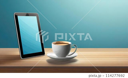 テーブルに置かれたタブレット（AI生成画像） 114277692