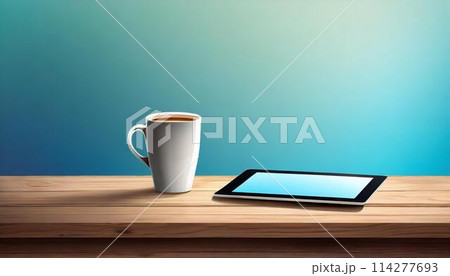 テーブルに置かれたタブレット（AI生成画像） 114277693
