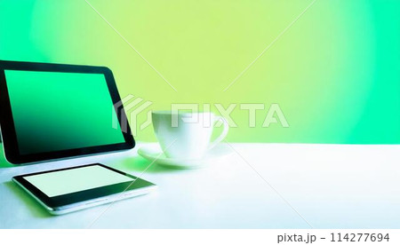テーブルに置かれたタブレット（AI生成画像） 114277694