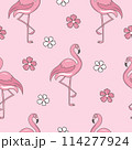 Seamless pattern with pink flamingo and flowers.  114277924