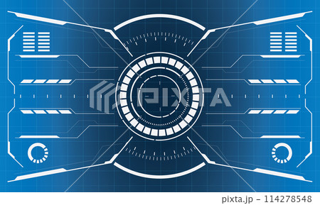 HUD sci-fi interface screen view white circular geometric design virtual futuristic technology creative display on blue vector 114278548