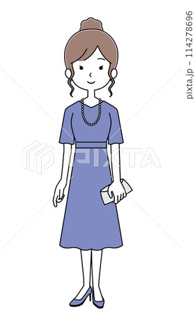 セミアフタヌーンドレスを着た女性のイラスト セミアフタヌーンドレスを着た女性のイラスト 114278696