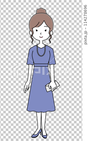 セミアフタヌーンドレスを着た女性のイラスト セミアフタヌーンドレスを着た女性のイラスト 114278696
