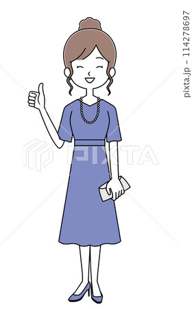 セミアフタヌーンドレスを着た女性のイラスト 114278697