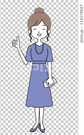 セミアフタヌーンドレスを着た女性のイラスト 114278697