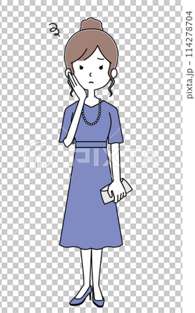 悩む　セミアフタヌーンドレスを着た女性のイラスト 114278704