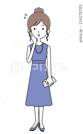 上着を忘れて困っているノースリーブのセミアフタヌーンドレスを着た女性のイラスト 上着を忘れて困っているノースリーブのセミアフタヌーンドレスを着た女性のイラスト 114278705