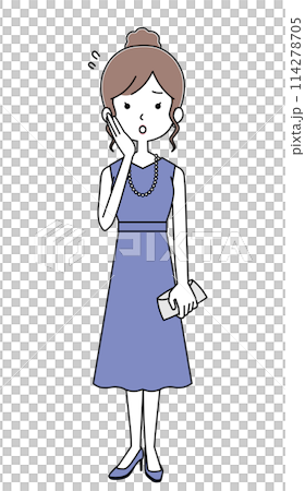 上着を忘れて困っているノースリーブのセミアフタヌーンドレスを着た女性のイラスト 上着を忘れて困っているノースリーブのセミアフタヌーンドレスを着た女性のイラスト 114278705