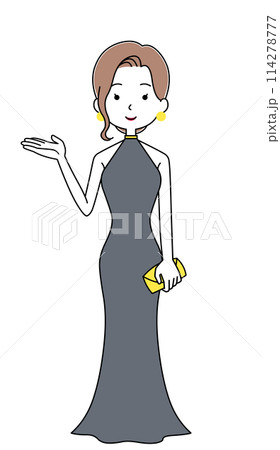 イブニングドレスを着た女性のイラスト イブニングドレスを着た女性のイラスト 114278777