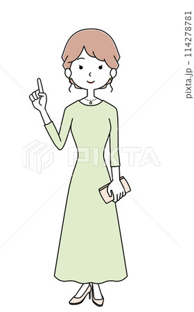 アフタヌーンドレスを着た女性のイラスト アフタヌーンドレスを着た女性のイラスト 114278781