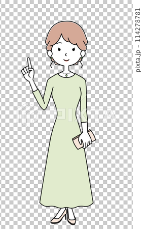 アフタヌーンドレスを着た女性のイラスト アフタヌーンドレスを着た女性のイラスト 114278781