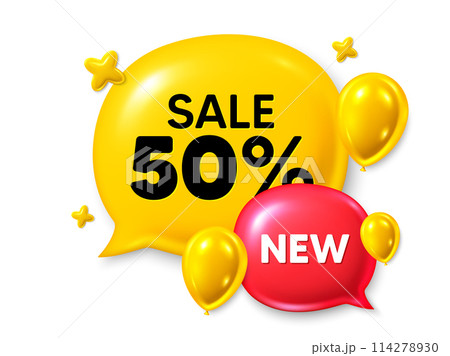 Discount offer speech bubble icon. Sale chat comment 3d icon. Talk, dialog new message box. Sale realistic 3d design. Discounts speech bubble, offer chat message box. Social media banner. Vector Discount offer speech bubble icon. Sale chat comment 3d icon. Talk, dialog new message box. Sale realistic 3d design. Discounts speech bubble, offer chat message box. Social media banner. Vector 114278930