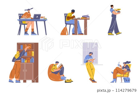 Library activities vector illustration set 114279679