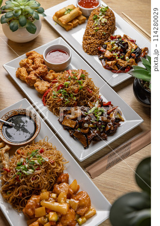 Diverse Asian dishes 114280029