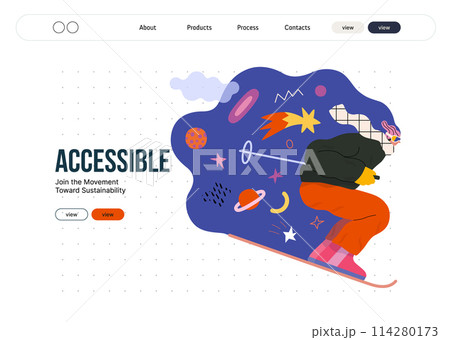 Life Unframed: Cosmic skier -modern flat vector concept illustration of a man skiing in the space. Metaphor of unpredictability, imagination, whimsy, cycle of existence, play, growth and discovery 114280173