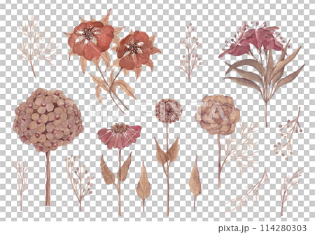 Modern set in boho style. Watercolor flowers. Scandinavian colours. Flower set. Summer wallpaper. Ideal for tableware, textile ornaments, posters and prints Modern set in boho style. Watercolor flowers. Scandinavian colours. Flower set. Summer wallpaper. Ideal for tableware, textile ornaments, posters and prints 114280303