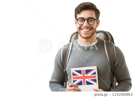 Man Holding Book With British Flag 114280963