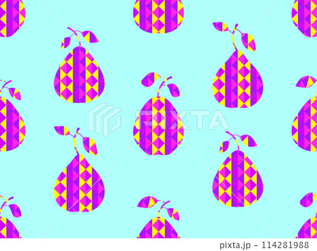 Seamless pattern with pears. Silhouette of pears with a geometric pattern on a blue background. Design for banners, posters and wrapping paper. Vector illustration Seamless pattern with pears. Silhouette of pears with a geometric pattern on a blue background. Design for banners, posters and wrapping paper. Vector illustration 114281988