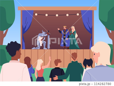 Street theater in nature in vector with actors and spectators. 114282780