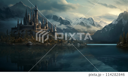 Medieval castle between mountains 114282846