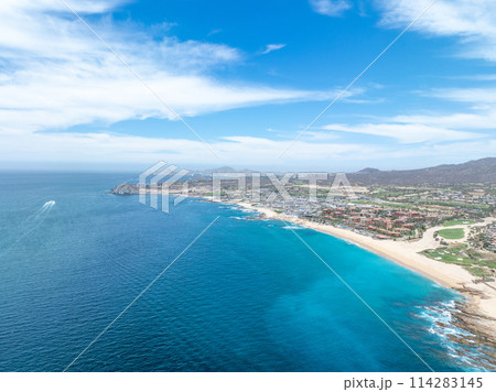 Aerial view of beach in Cabo San Jose, Baja California Sur, Mexico 114283145