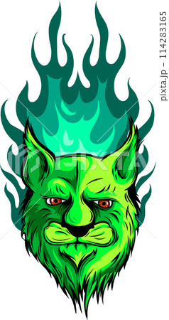 roaring mountain lion head with fire flames vector illustration on white background roaring mountain lion head with fire flames vector illustration on white background 114283165