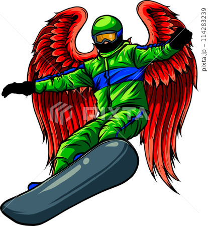 Vector flat cartoon snowboarder jumping. illustration on white background 114283239