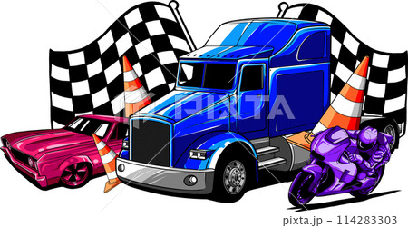 Vector cartoon illustration set of urban, city cars and vehicles transport. Vector cartoon illustration set of urban, city cars and vehicles transport. 114283303