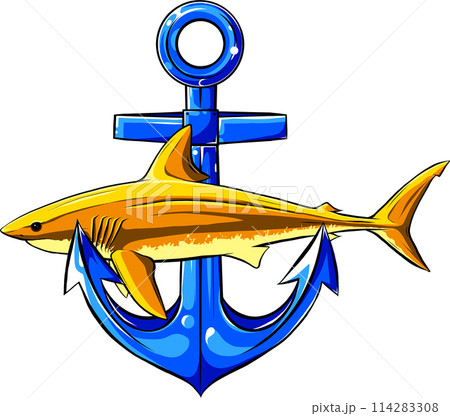 great white shark vector illustratio design on white background. digital had draw 114283308