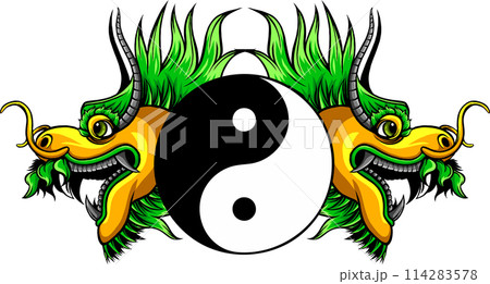 Dragon head Vector Illustration on white background. digital hand draw design 114283578